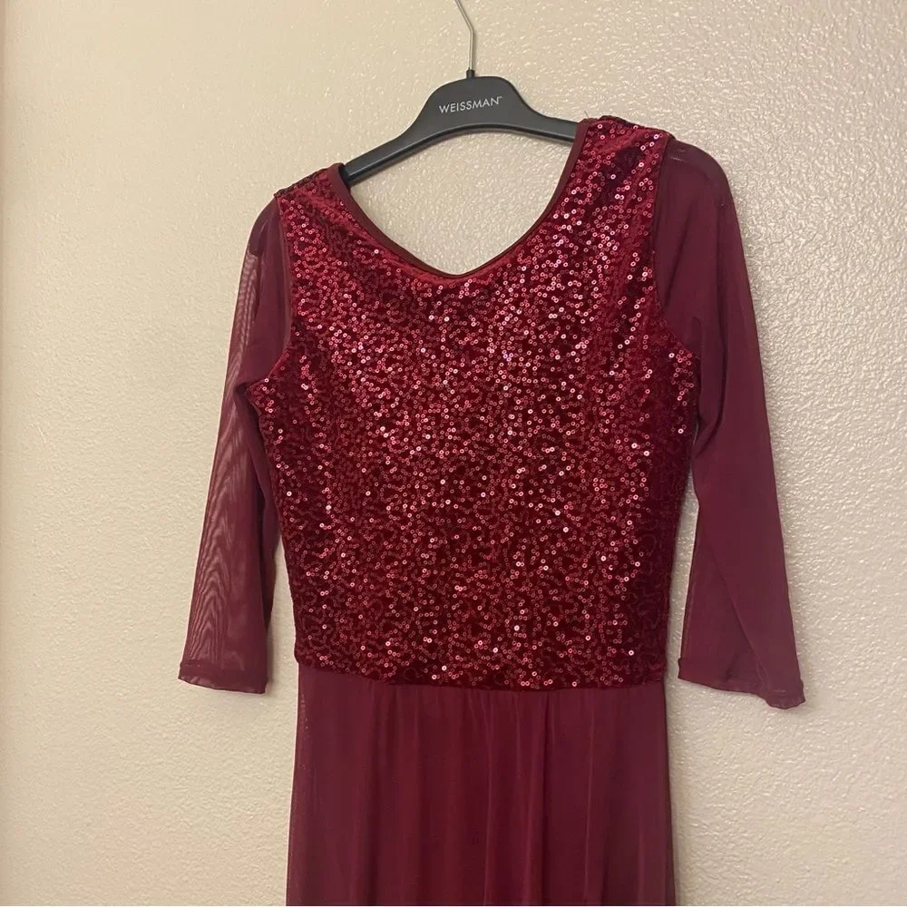 WEISSMAN Balera Dance Costume velvet red burgundy maxi Sequin Dress SQ9310 SA